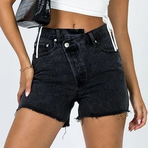 Princess Polly Eco Xena Asymmetrical High Waisted Denim Shorts